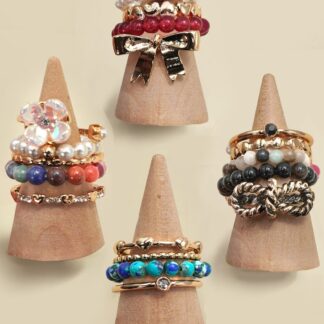 LAYERED MULTI BEADED FLORAL BOW STACKABLE RING SET