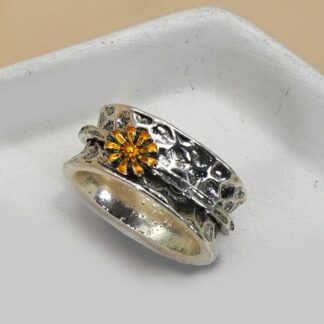 VINTAGE BOHO  TWO TONE SUNFLOWER STATEMENT RING
