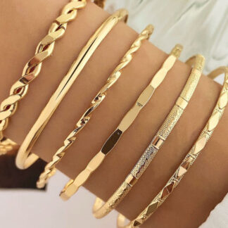 Gold Layered Bangle Set - Mixed Texture Stack