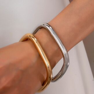 Two-Tone Chunky Tube Bangle Set