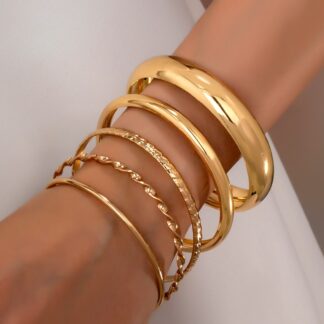 Gold Textured Bangle Stack Set