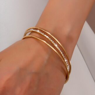 Gold & silver bangles with crystal row Bracelet