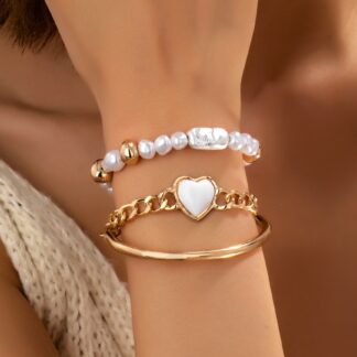 Rectangle Stone Heart CHarm Multi Layer Bracelet