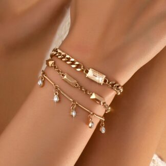 Gold Multi-Chain Crystal Drop Layered Bracelet