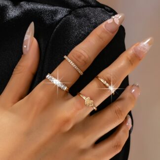 Gold-Tone Mixed Crystal & Pearl Stacking Ring Set