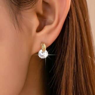 Crystal On Gold Post Stud Earrings