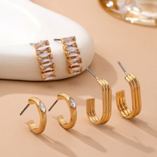 Crystal & Gold Hoop Earring Set