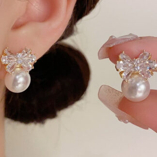 Pearl & Crystal Bow Drop Earrings