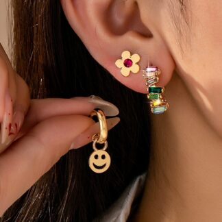 Rainbow Crystal, Smiley, and Floral Trio Earrings
