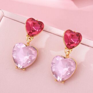Amethyst & Rose Crystal Double Heart Drop Earrings