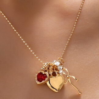 Multi-Charm Heart and Bow Necklace