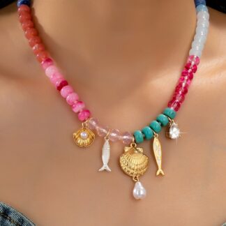 Nautical Multi-Color Beaded Charm Necklace