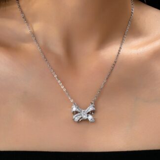 Sparkling Crystal Bow Pendant Necklace