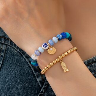 Nautical Blue Beaded Stretch Bracelet Set