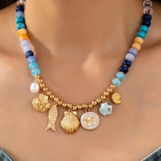 Nautical Blue Beaded Sealife Charm Necklace
