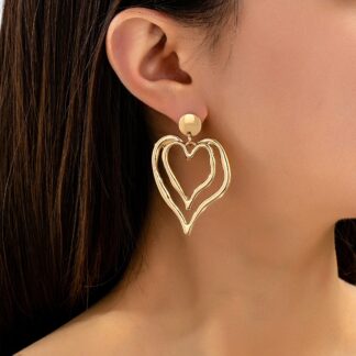 Double Layer Gold-Tone Heart Drop Earrings