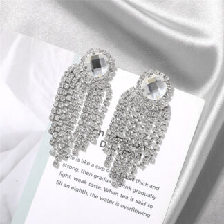 Long rhinestone tassel earrings