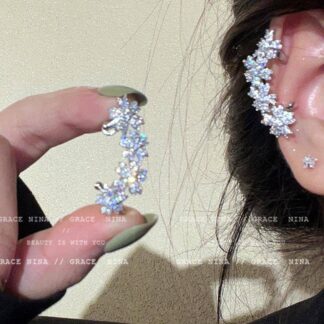 1 Pc Alloy Earrings, Shiny Zircon Flower Ear Cuffs For Women, Fashion Luxury Style, No Piercing Needed, Autumn & Winter Ear Clips
